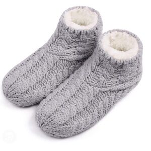 EverFoams Womens Yarn Cable Knit Fuzzy Slipper Socks | With Grippers Cozy House